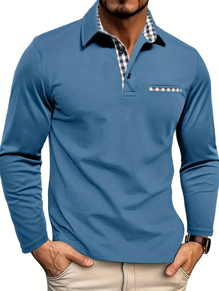Polo Manga Longa Detalhes Xadrez